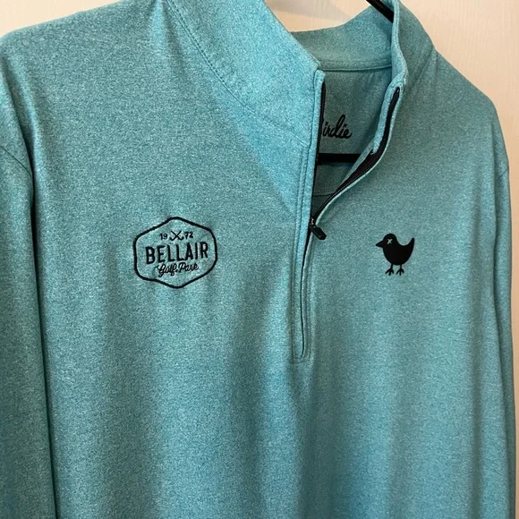 Bad Birdie Bell Air Golf Heather Turquoise Blue 1/4 Zip Pullover Mens Medium - Picture 2 of 9
